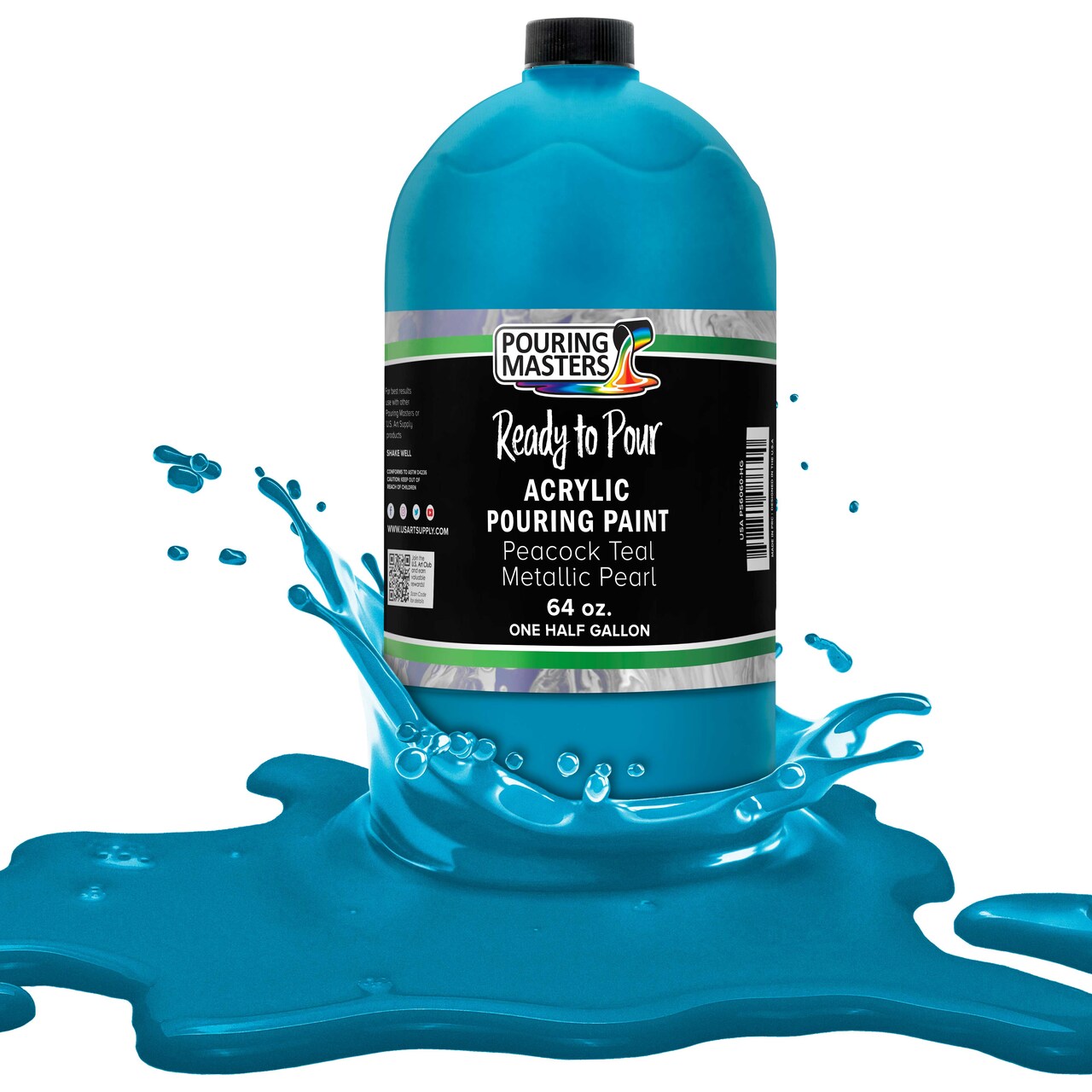 Pouring Masters Peacock Teal Metallic Pearl Ready to Pour Acrylic Pouring Paint - Premium 64-Ounce Pre-Mixed Fluid Acrylic Paint - Fluid Art Supplies for Canvas, Wood, Paper, Tile & Rocks